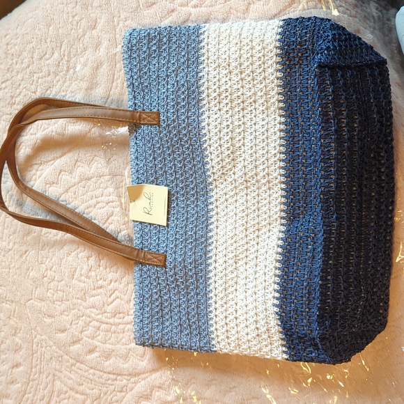 LAST ONE! Shades of Blue Rattan Crochet Shopper/Beach/Tote Bag - Picture 4 of 7